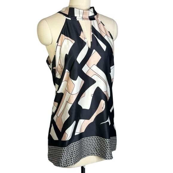 cristinaeffe Black Print Mock Neck Sleeveless Top | Size 8 - Picture 2 of 9